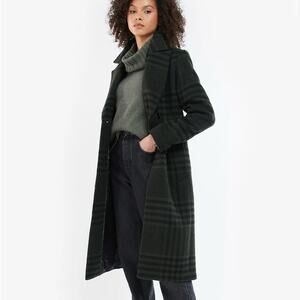 BARBOUR Byron Wool Check Plaid Coat in Green/Black MSRP$520 British Luxury